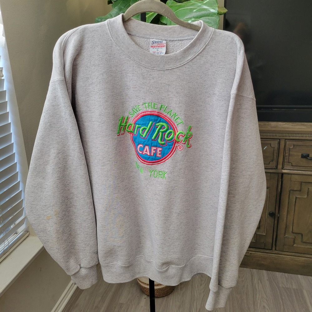 Vintage Hard Rock Cafe New York Sweatshirt Santee Heavyweight Grey XL USA Made
